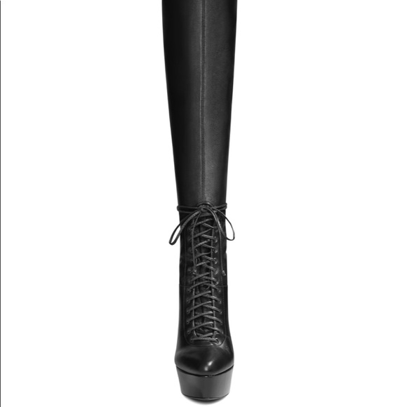 Black Leather Thigh High Stiletto Boots By Ruthie Davis - Picture 3 of 8